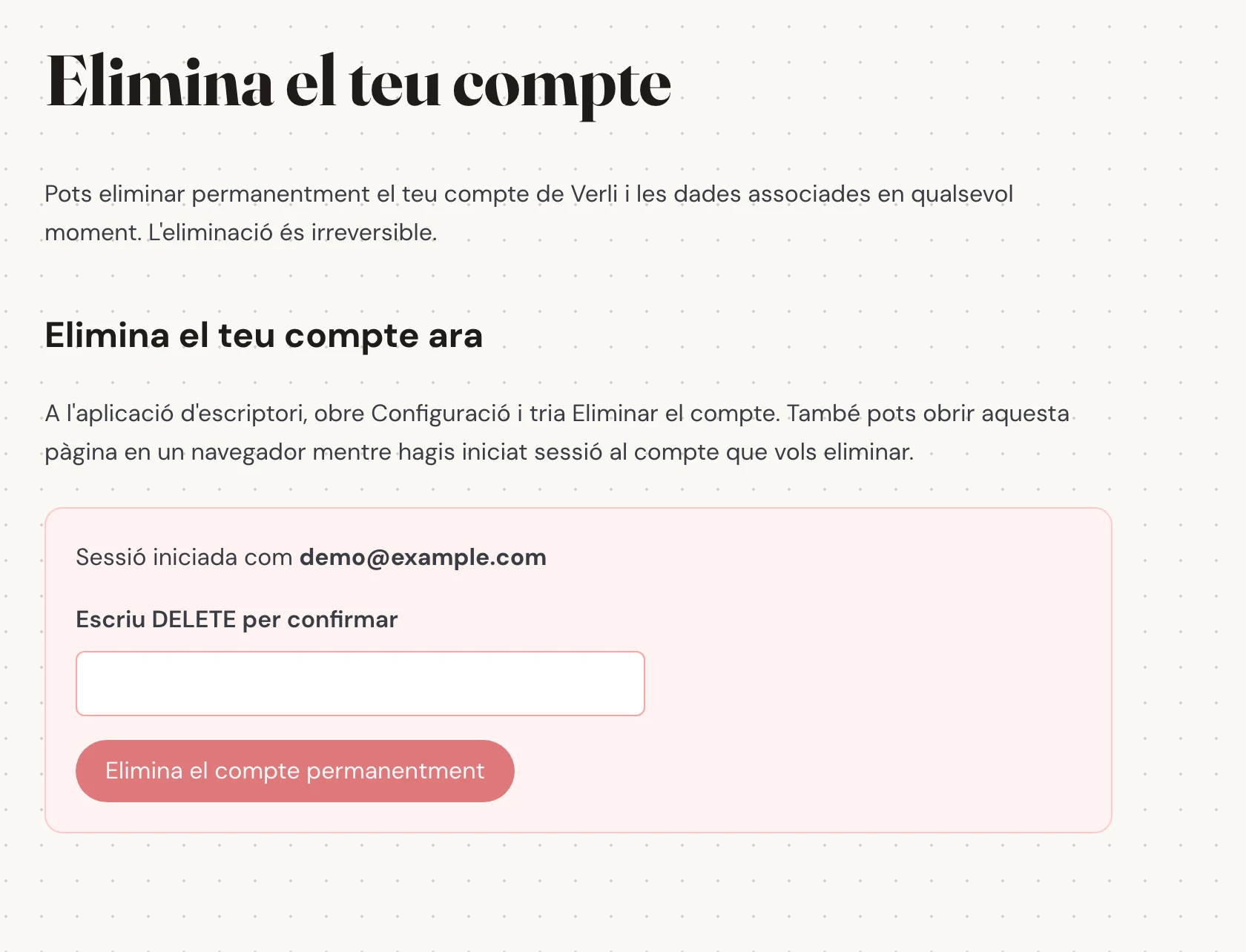 Comprova el correu electrònic que es mostra al costat de Sessió iniciada com. Assegura't que sigui el compte del qual vols eliminar l'historial desat. Llegeix què s'eliminarà abans de continuar.