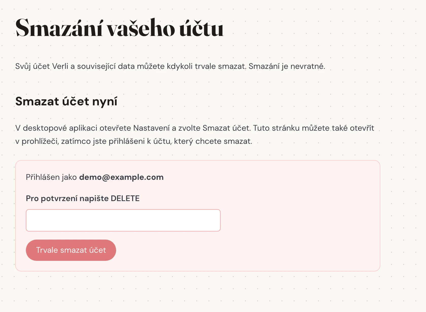 Zkontrolujte e-mail zobrazený vedle Přihlášen jako. Ujistěte se, že jde o účet, jehož uloženou historii chcete odstranit. Před pokračováním si přečtěte, co bude smazáno.