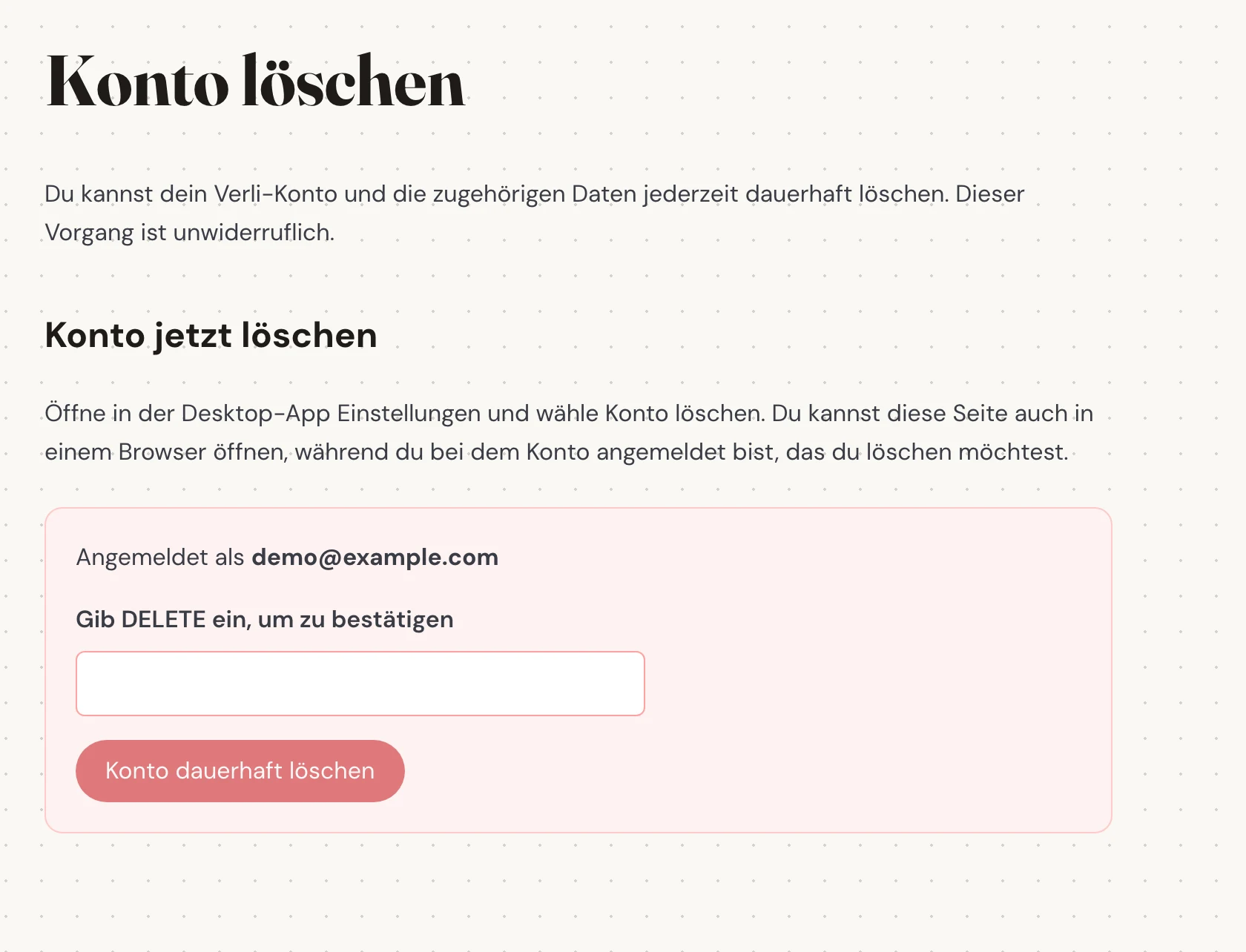 Überprüfe die E-Mail-Adresse, die neben Angemeldet als angezeigt wird. Stelle sicher, dass es sich um das Konto handelt, dessen gespeicherter Verlauf entfernt werden soll. Lies durch, was gelöscht wird, bevor du fortfährst.