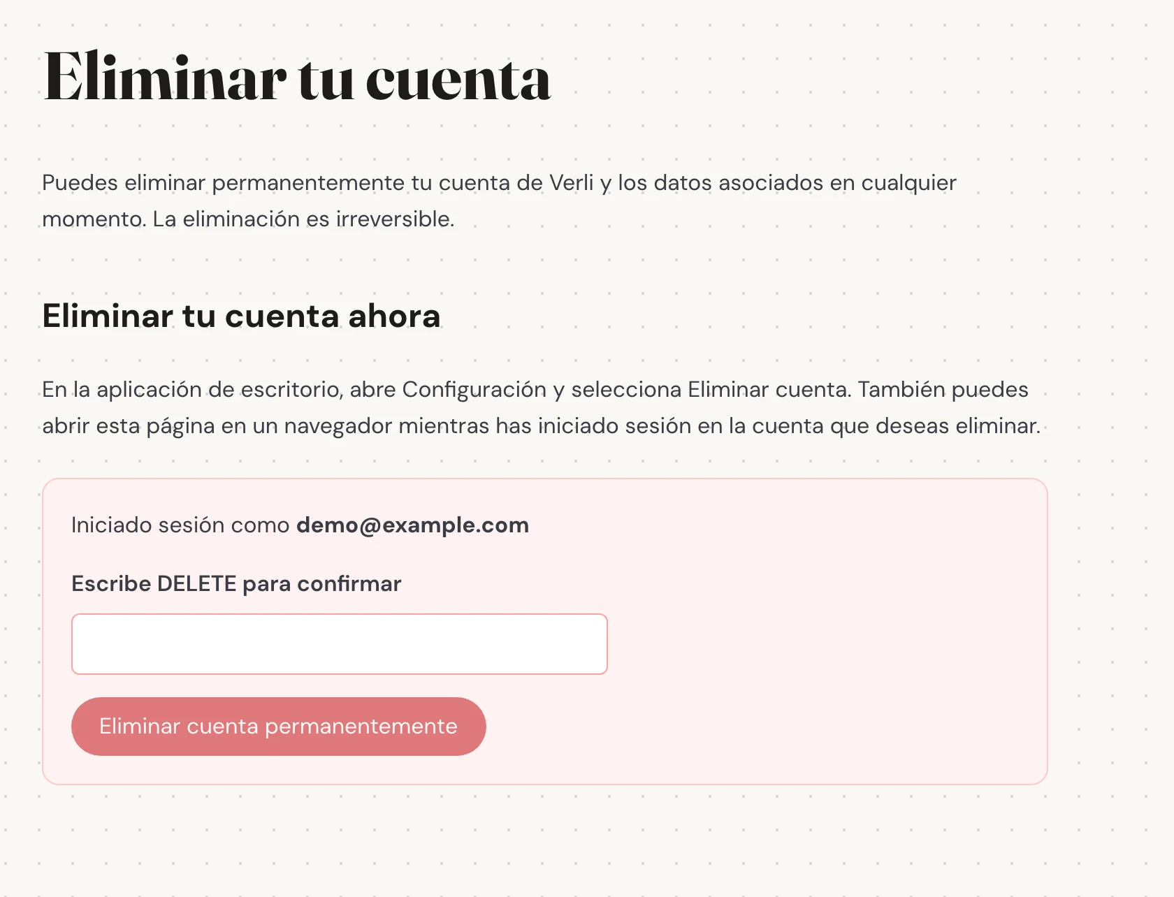 Comprueba el correo electrónico que aparece junto a Iniciado sesión como. Asegúrate de que sea la cuenta cuyo historial guardado deseas eliminar. Lee lo que se eliminará antes de continuar.
