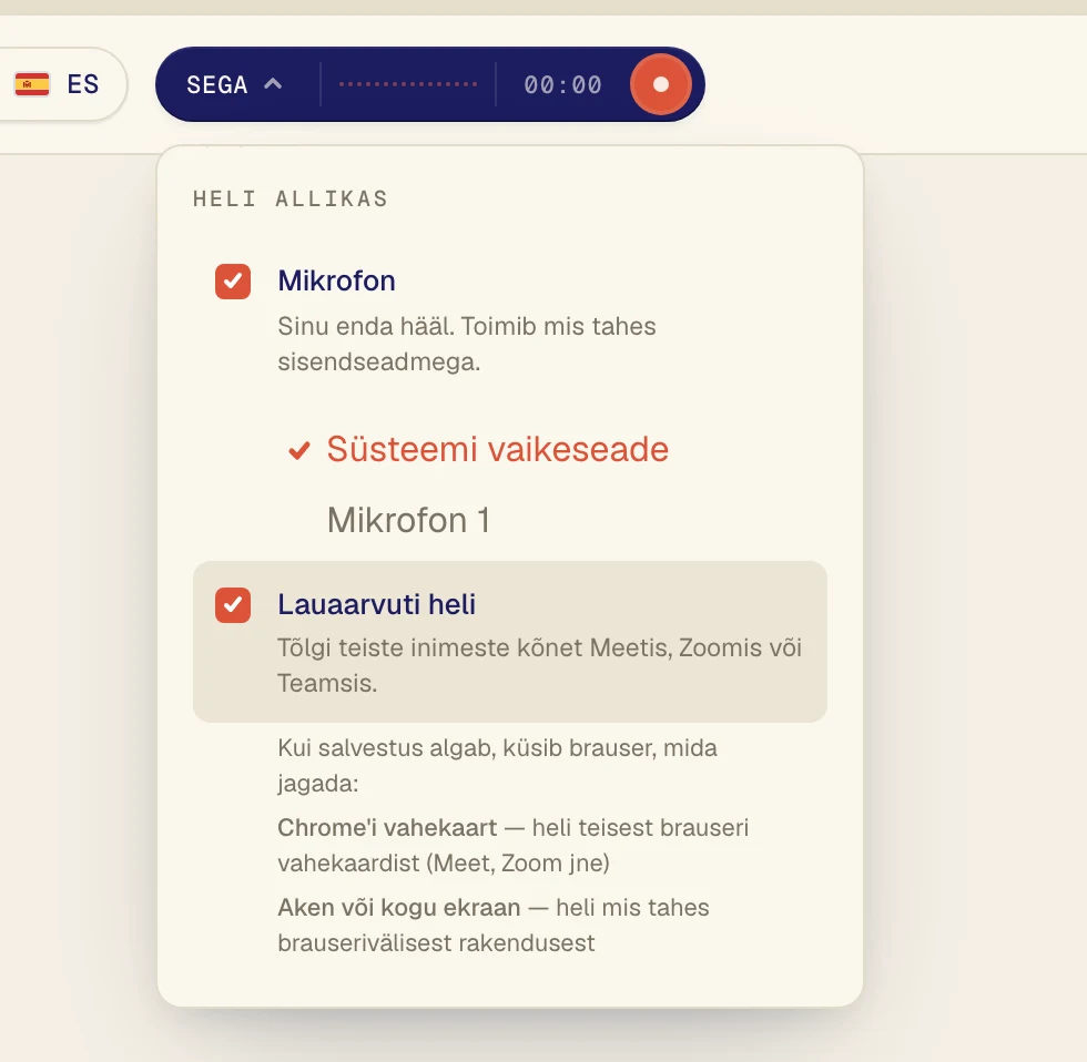 Märgi mõlemad valikud. Nupul on nüüd Sega.