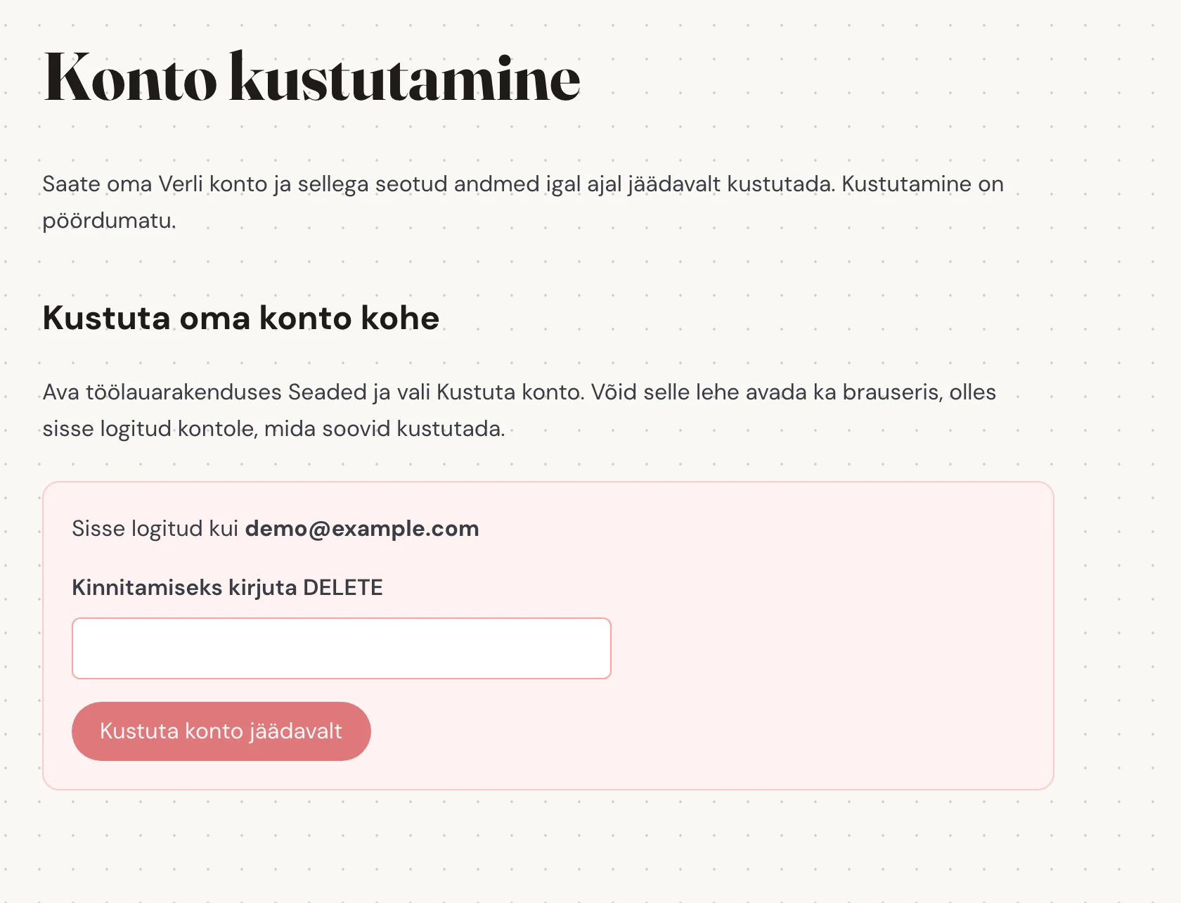 Kontrolli e-posti aadressi, mis kuvatakse Sisse logitud kui kõrval. Veendu, et see on konto, mille salvestatud ajalugu soovid eemaldada. Enne jätkamist loe läbi, mis kustutatakse.