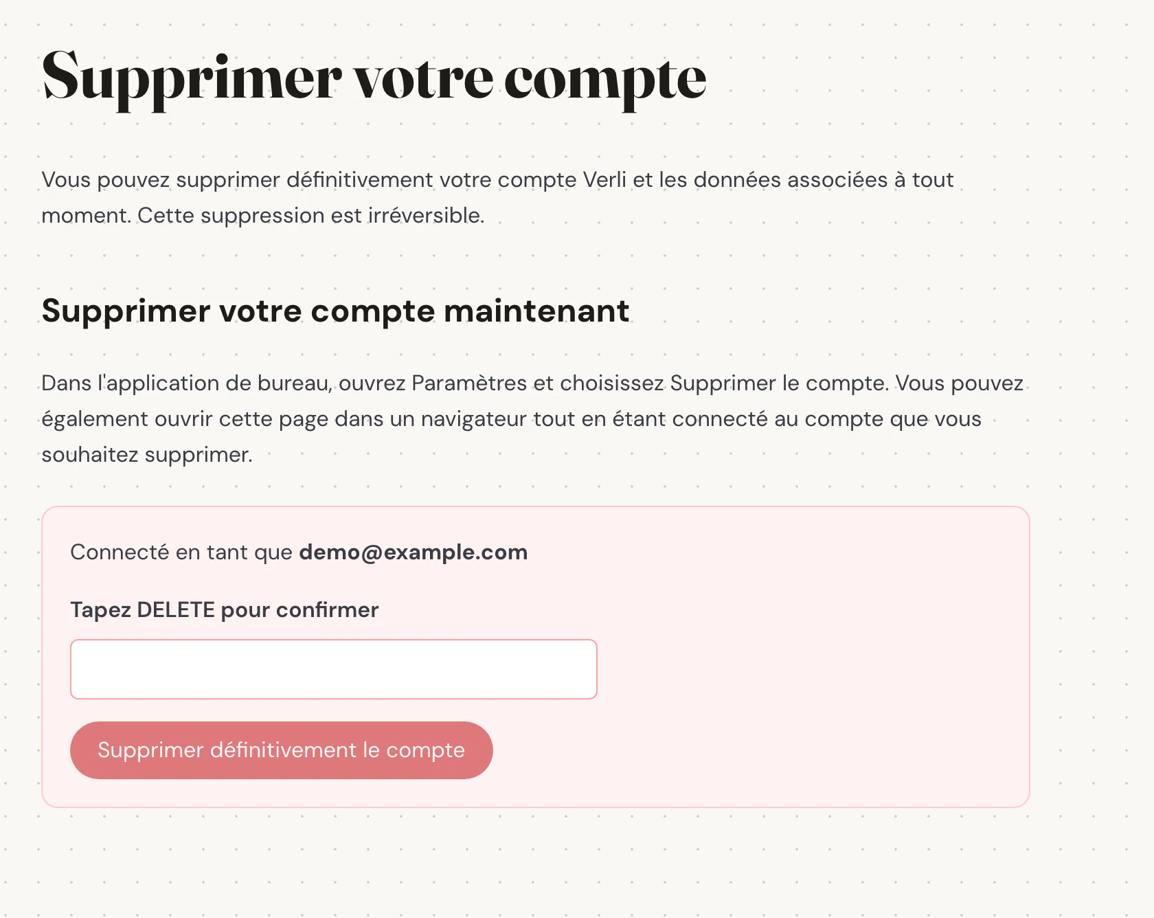 Vérifiez l'e-mail affiché à côté de Connecté en tant que. Assurez-vous qu'il s'agit du compte dont vous souhaitez supprimer l'historique enregistré. Lisez ce qui sera supprimé avant de continuer.