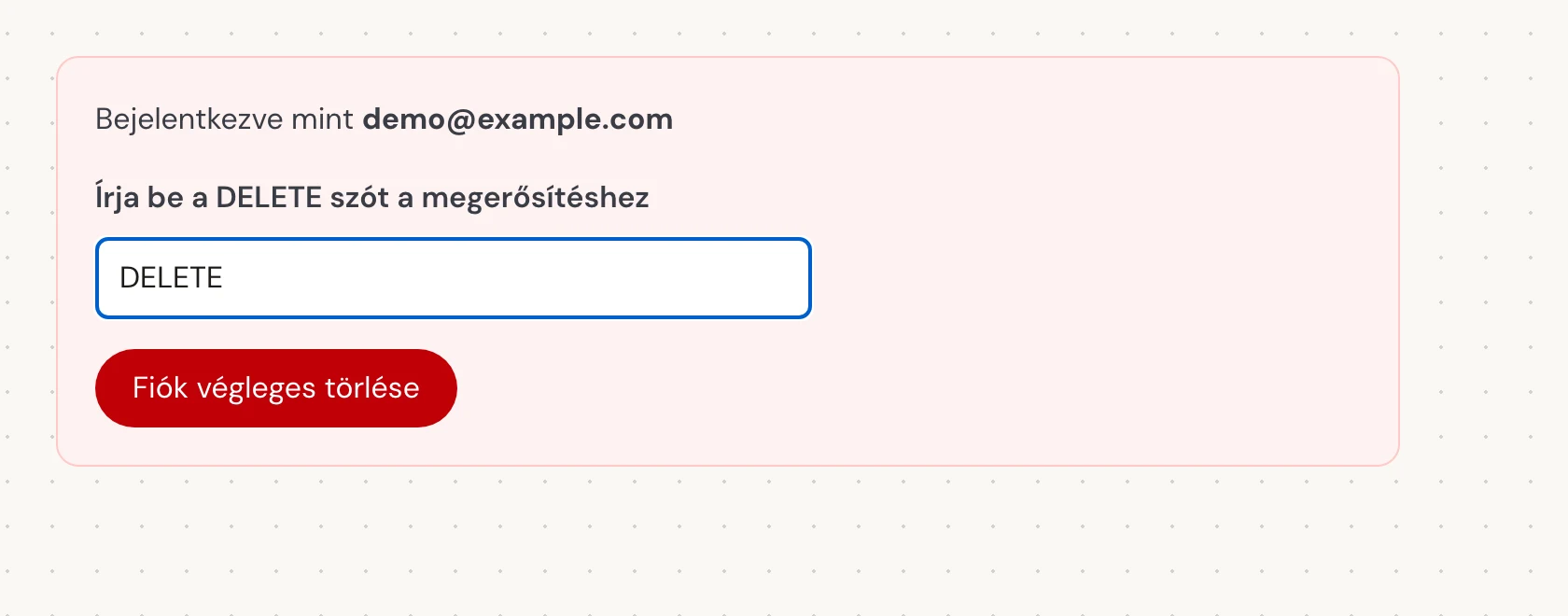 A Írja be a DELETE szót a megerősítéshez mezőbe írja be pontosan, nagybetűkkel a DELETE szót, még akkor is, ha a Verli alkalmazást más nyelven használja. Ezután válassza a Fiók végleges törlése lehetőséget. Ez véglegesen bezárja a fiókot és törli a mentett előzményeket.