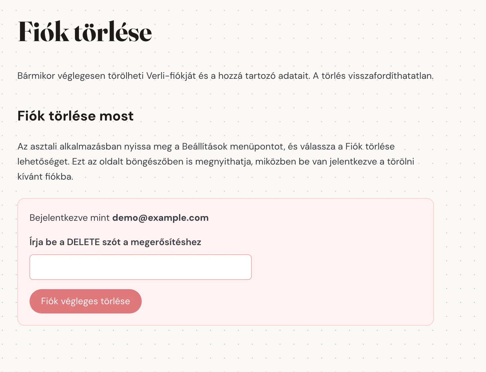 Ellenőrizze a Bejelentkezve mint mellett megjelenő e-mail címet. Győződjön meg róla, hogy az a fiók, amelynek a mentett előzményeit törölni szeretné. A folytatás előtt olvassa el, mi fog törlődni.
