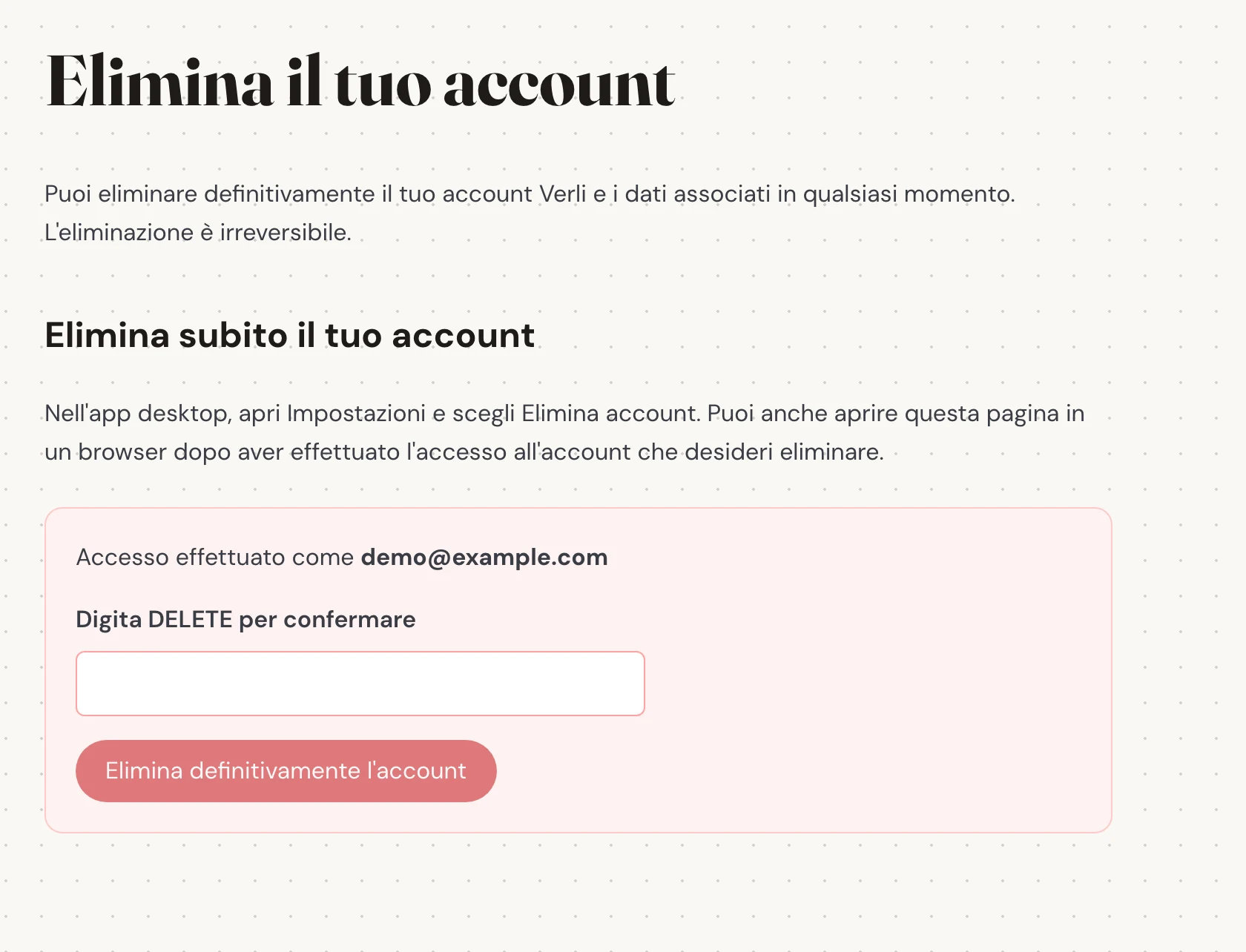 Controlla l'email mostrata accanto a Accesso effettuato come. Assicurati che sia l'account di cui desideri rimuovere la cronologia salvata. Leggi cosa verrà eliminato prima di continuare.