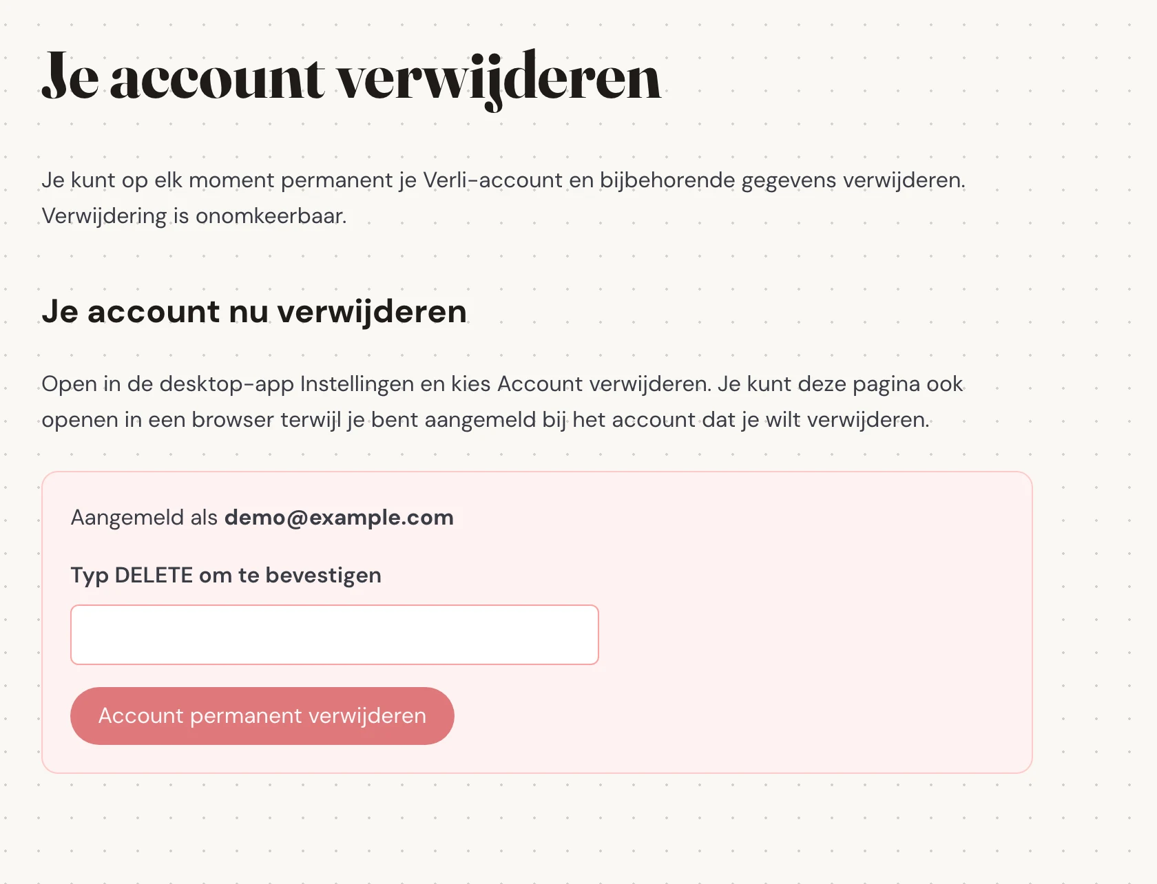 Controleer het e-mailadres dat naast Aangemeld als wordt getoond. Zorg ervoor dat dit het account is waarvan je de opgeslagen geschiedenis wilt verwijderen. Lees wat er wordt verwijderd voordat je doorgaat.