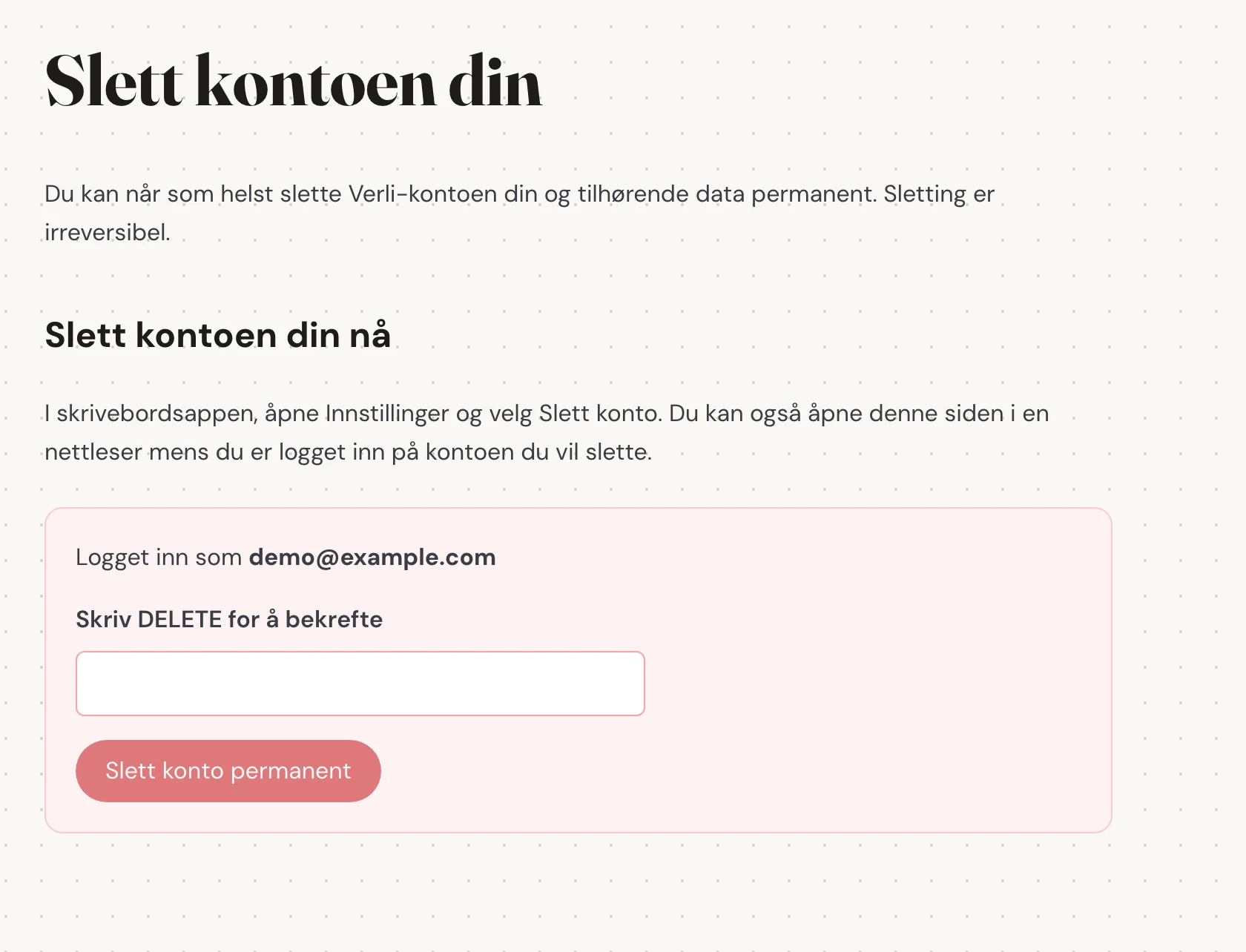 Sjekk e-postadressen som vises ved siden av Logget inn som. Sørg for at det er kontoen hvis lagrede historikk du vil fjerne. Les hva som vil bli slettet før du fortsetter.