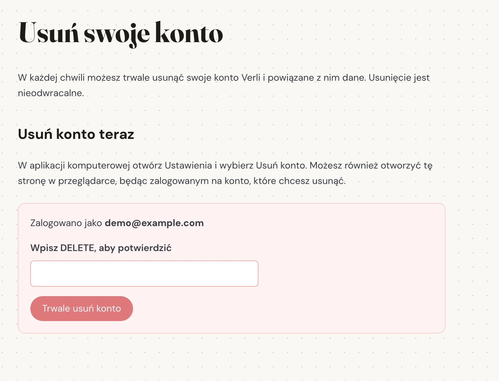 Sprawdź adres e-mail wyświetlony obok Zalogowano jako. Upewnij się, że jest to konto, którego zapisaną historię chcesz usunąć. Przed kontynuowaniem przeczytaj, co zostanie usunięte.