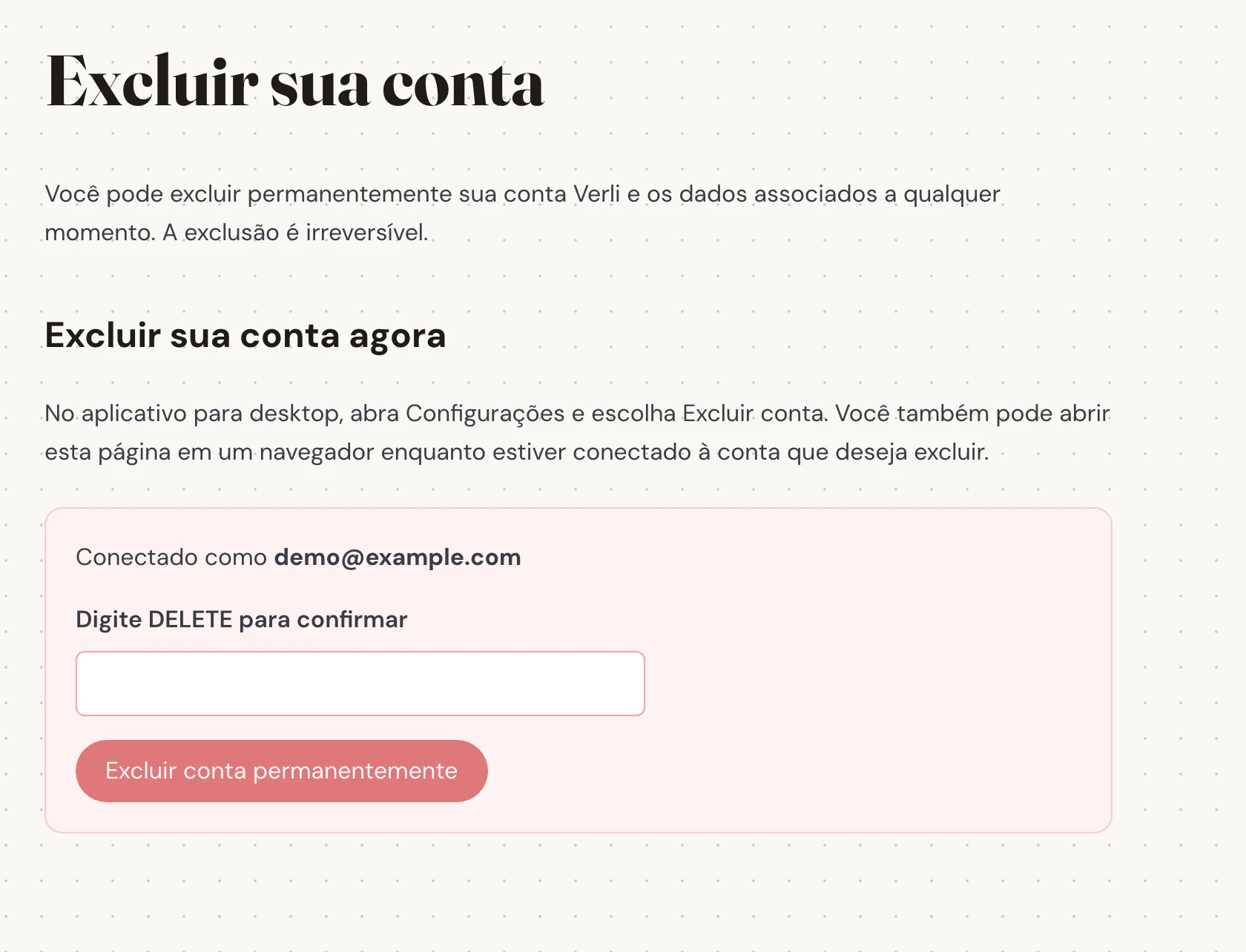 Verifique o e-mail exibido ao lado de Conectado como. Certifique-se de que seja a conta cujo histórico salvo você deseja remover. Leia o que será excluído antes de continuar.