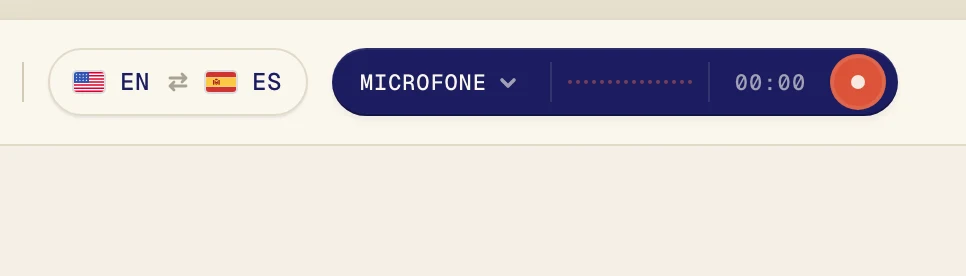 Clique no botão escuro ao lado do botão de gravar para abrir o menu Fonte de áudio.