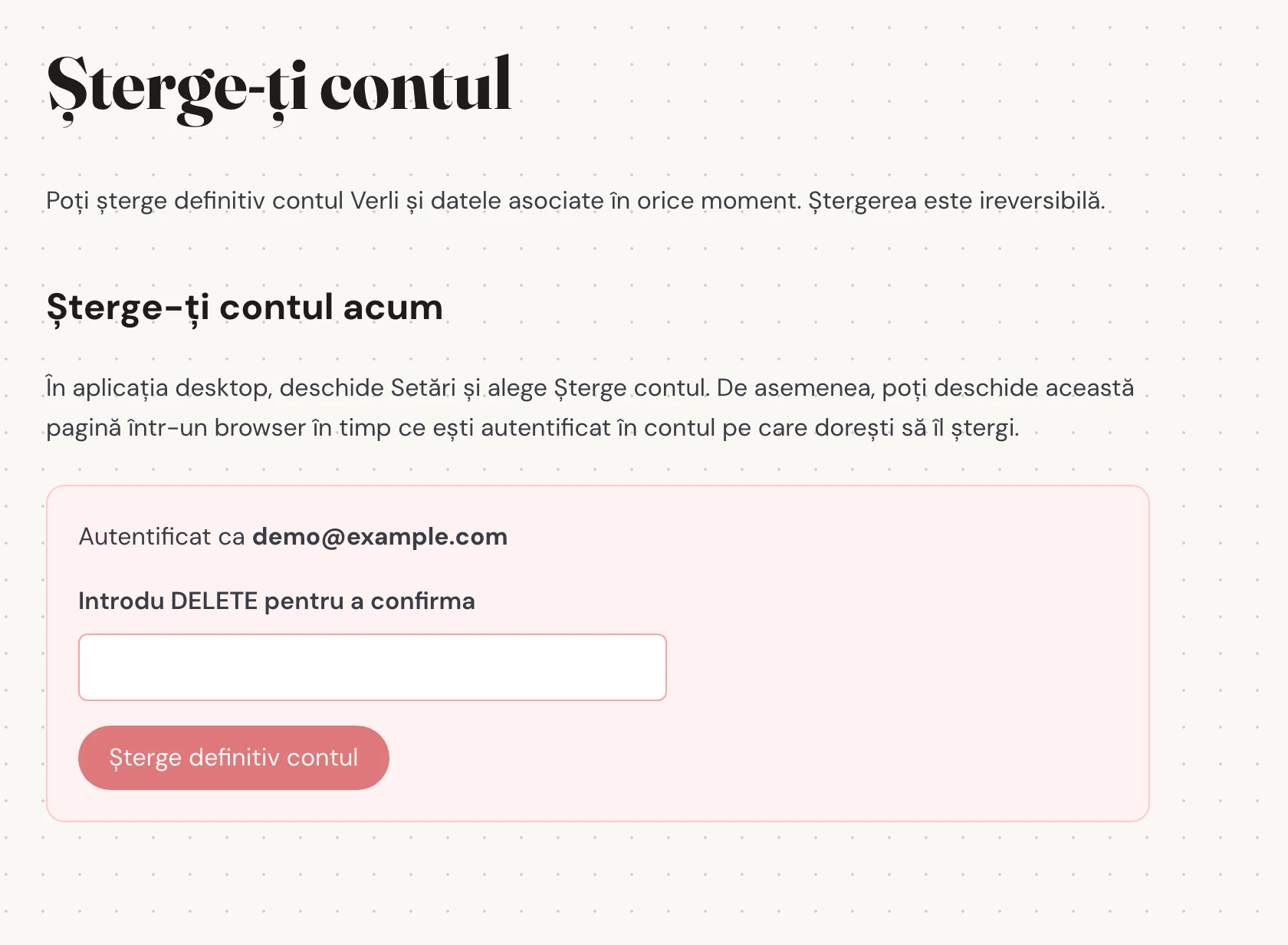 Verifică e-mailul afișat lângă Autentificat ca. Asigură-te că este contul al cărui istoric salvat dorești să îl elimini. Citește ce va fi șters înainte de a continua.