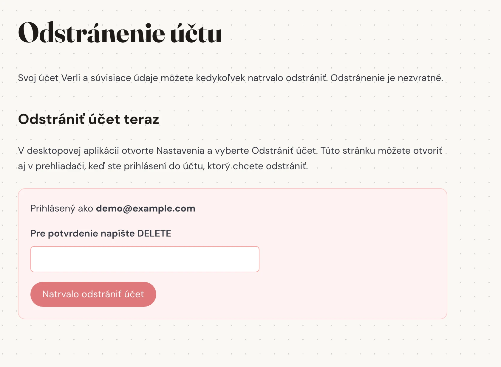 Skontrolujte e-mail zobrazený vedľa Prihlásený ako. Uistite sa, že ide o účet, ktorého uloženú históriu chcete odstrániť. Pred pokračovaním si prečítajte, čo bude odstránené.