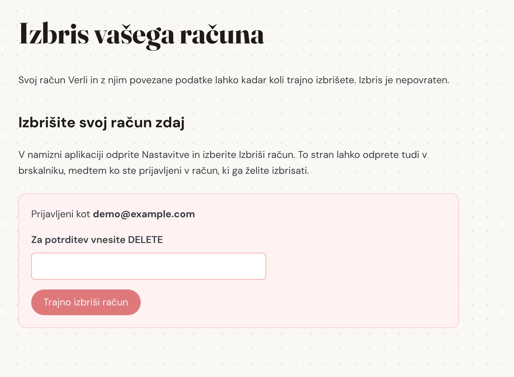 Preverite e-poštni naslov, prikazan poleg Prijavljeni kot. Prepričajte se, da gre za račun, katerega shranjeno zgodovino želite odstraniti. Pred nadaljevanjem preberite, kaj bo izbrisano.