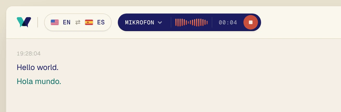 Predvajajte zvok. V nekaj sekundah se prikažejo izvirne besede, takoj pod njimi pa prevod.