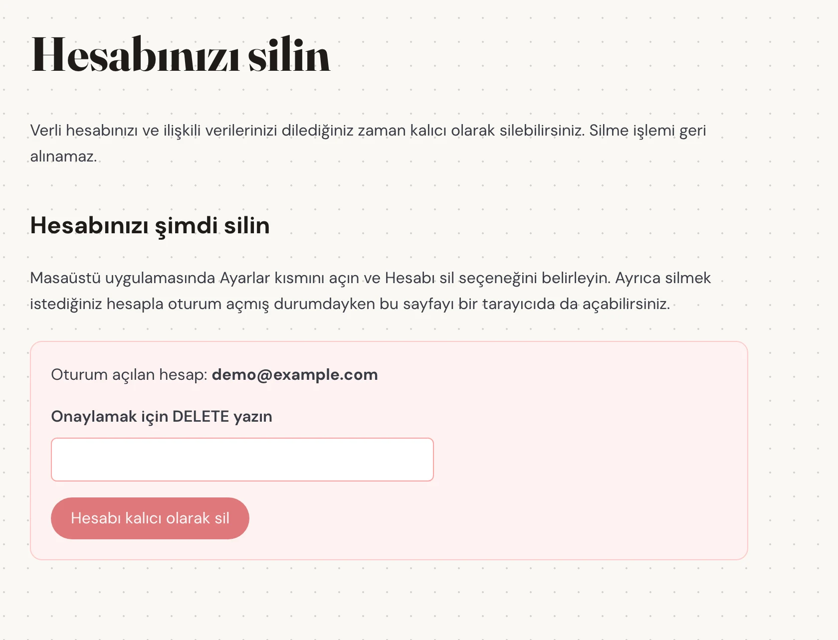 Oturum açılan hesap: yanında gösterilen e-postayı kontrol edin. Bunun, kayıtlı geçmişini kaldırmak istediğiniz hesap olduğundan emin olun. Devam etmeden önce nelerin silineceğini okuyun.